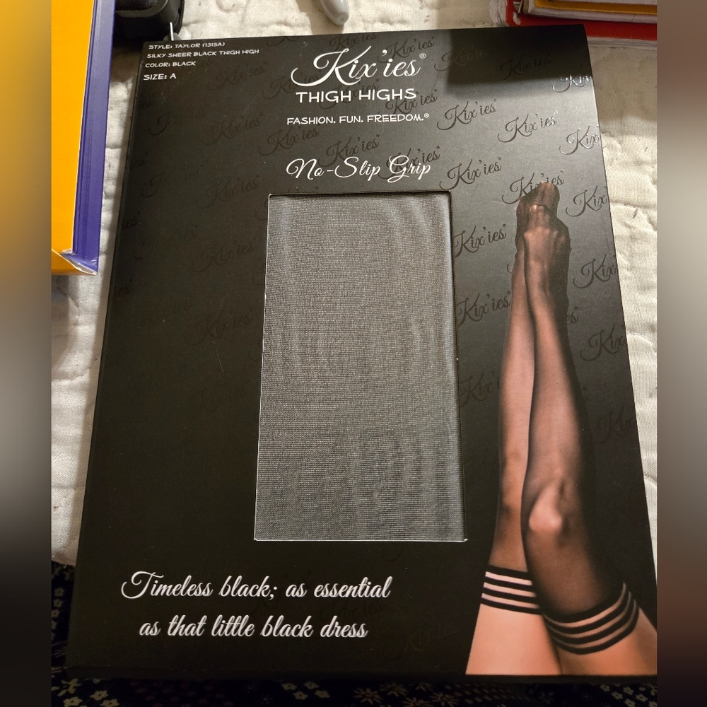 Kix'ies Black silky sheer  Thigh High Stockings  Size A TAYLOR 1315A BRAND NEW